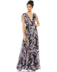 Ieena for Mac Duggal - Floral Tie Shoulder V-neck Maxi Dress - Lyst