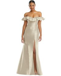 Alfred Sung - Off-the-shoulder Ruffle Neck Satin Trumpet Gown - Lyst