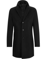 BOSS - Wool-blend Coat With Zip-up Inner - Lyst