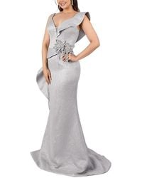 Terani - Side Ruffle Collar Solid Maxi Dress - Lyst