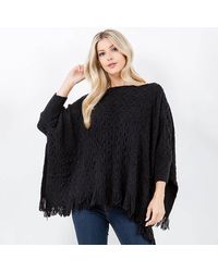 TRUEDAMES - Boho Fringe Hem Crochet Knit Poncho - Lyst