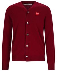 COMME DES GARÇONS PLAY - Burgundy V-Neck Iconic Heart Wool Cardigan - Lyst