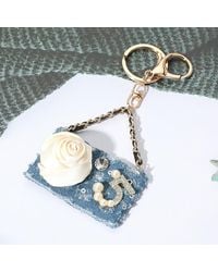 Fashnzfab - Fabric Flower Pearl Paved Number Five Embellished Handbag Keychain Bag Charm - Lyst