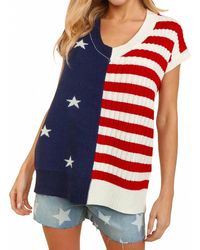Haptics - V-Neck Dolman Patriotic American Flag Knit Top - Lyst