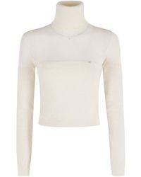 Elisabetta Franchi - Cropped Tricot Sweater With High Neck And Textured Knit - Lyst