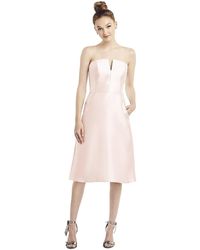 Alfred Sung - Strapless Notch Satin Cocktail Dress With Pockets - Lyst