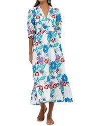 Oliphant - V-Neck Smocked Waist Midi Dress - Lyst