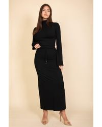 TRUEDAMES - Mock Neck Bell Sleeve Crop Top & Maxi Skirt Set - Lyst