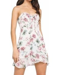 Olivaceous - Restless Beauty Floral Print Strapless Tie-Front Mini Dress - Lyst