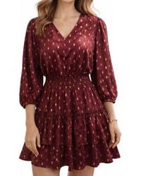J joy - Puff Sleeves V-Neck Print Dress - Lyst