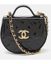 Chanel - Quilted Patent Leather Mini Top Handle Flap Crossbody Bag - Lyst
