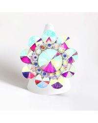 Fashnzfab - Round Crystal Flower Stretch Ring - Lyst