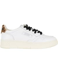 Autry - Medalist Low Leopard Heel Side-Logo Leather Sneakers - Lyst