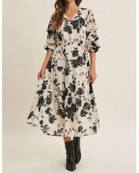 In February - Dreamy Jacquard Floral Midi Dress With Statement Sleave - Lyst