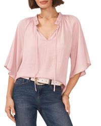 Vince Camuto - Blouse Rose Pleated Sheer Ruffle Split Neck Red466 - Lyst