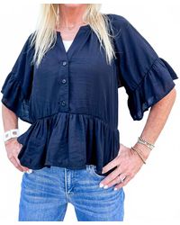 Eesome - Coastal Muse Ruffle Short Sleeve Button Down Top - Lyst