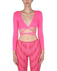 MSGM - Cropped Top With Wide V-Neck - Lyst