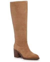 Crown Vintage - Deni Boots Suede Block Heel Knee High Hawk461 - Lyst