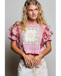 Pol - Jessica Pointelle Knit Swing Patchwork Sweater Top - Lyst