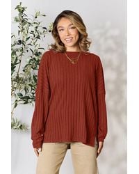 TRUEDAMES - Basic Bae Full Size Ribbed Round Neck Slit Knit Top - Lyst