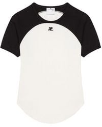 Courreges - Contrast-Design Short-Sleeved Top With Logo Detail - Lyst