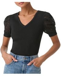 Karl Lagerfeld - Lace Sleeve V-neck Pullover Top - Lyst