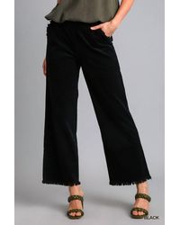 Umgee - Wide Leg Pant With Elastic Waist, Pockets, And Frayed Hem - Lyst