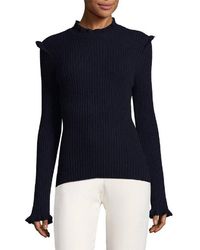10 Crosby Derek Lam - Ribbed Ruffle Trim Wool Blend Sweater - Lyst