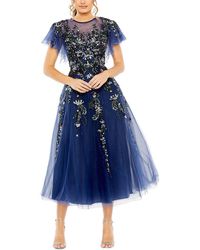 Mac Duggal - Flutter Sleeve High Neck Embellished Floral Dress - Lyst