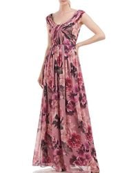 Kay Unger - Floral Pleated Evening Dress - Lyst
