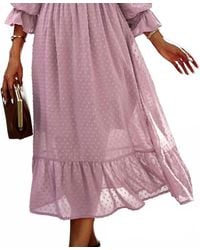 Miss Sparkling - Smocked Long Sleeve Dot Midi Dress - Lyst