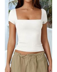TRUEDAMES - Square Neck Fit Elastic Short Sleeves Shirt - Lyst