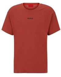 HUGO - Stretch-cotton Jersey Pajama T-shirt With Red Logo - Lyst