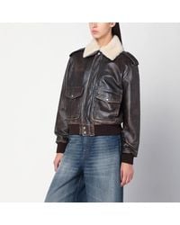 Halfboy - Leather Bomber Jacket With Shearling Collar - Lyst