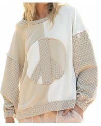 Pol - Vintage Washed Long Sleeve Peace Patch Front Top - Lyst
