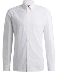 HUGO - Extra-slim-fit Cotton Shirt With Jacquard-woven Pattern - Lyst