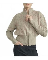 Aaron & Amber - High Neck Text Rib Edge Zip Cardigan - Lyst