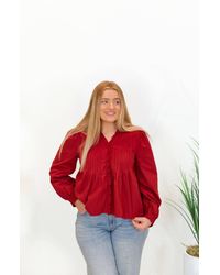 TCEC - V-Neck Ruffled Trim Hidden Button Down Blouse - Lyst