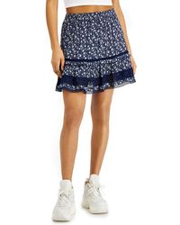 Angie - Lace Trim Floral Print Mini Skirt - Lyst