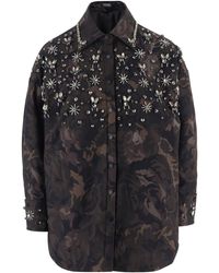 Pinko - Dark Floral Camouflage Coat With Boxy Silhouette And Embellishments - Lyst