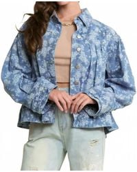 J.Nna - Floral Print Pleated Detail Button-Down Denim Jacket - Lyst