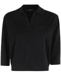Seventy - Three-Quarter Sleeve V-Neck Cashmere Sweater With Classic Collar - Lyst