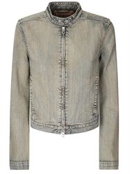 DIESEL - Faded Denim Jacket With Stand Collar - Lyst