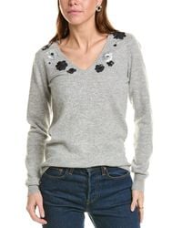 Sofiacashmere - Sequin Embellished V-Neck Cashmere Sweater - Lyst