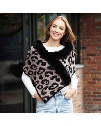 TRUEDAMES - Faux Fur Trim Leopard Pattern Shawl Wrap - Lyst