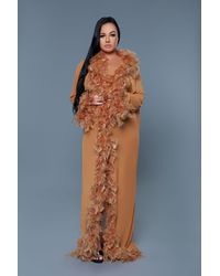 TRUEDAMES - Long Glamour Chiffon Robe With Feather Boa Trim - Lyst