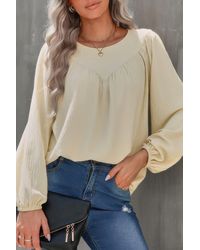 TRUEDAMES - Crew Neck Solid Long Lantern Sleeve Shirt - Lyst