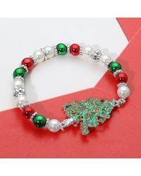 Fashnzfab - Stone Paved Christmas Tree Charm Holiday Pearl Beaded Stretch Bracelet Multi - Lyst