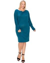 TRUEDAMES - Draped Neck Long Sleeve Dress - Lyst