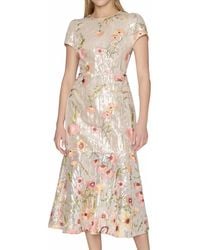 MILLY - Tahlia Floral Sequin Midi Dress - Lyst